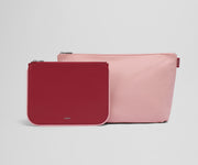 Small leather pouch and large nylon pouch in contrasting colors