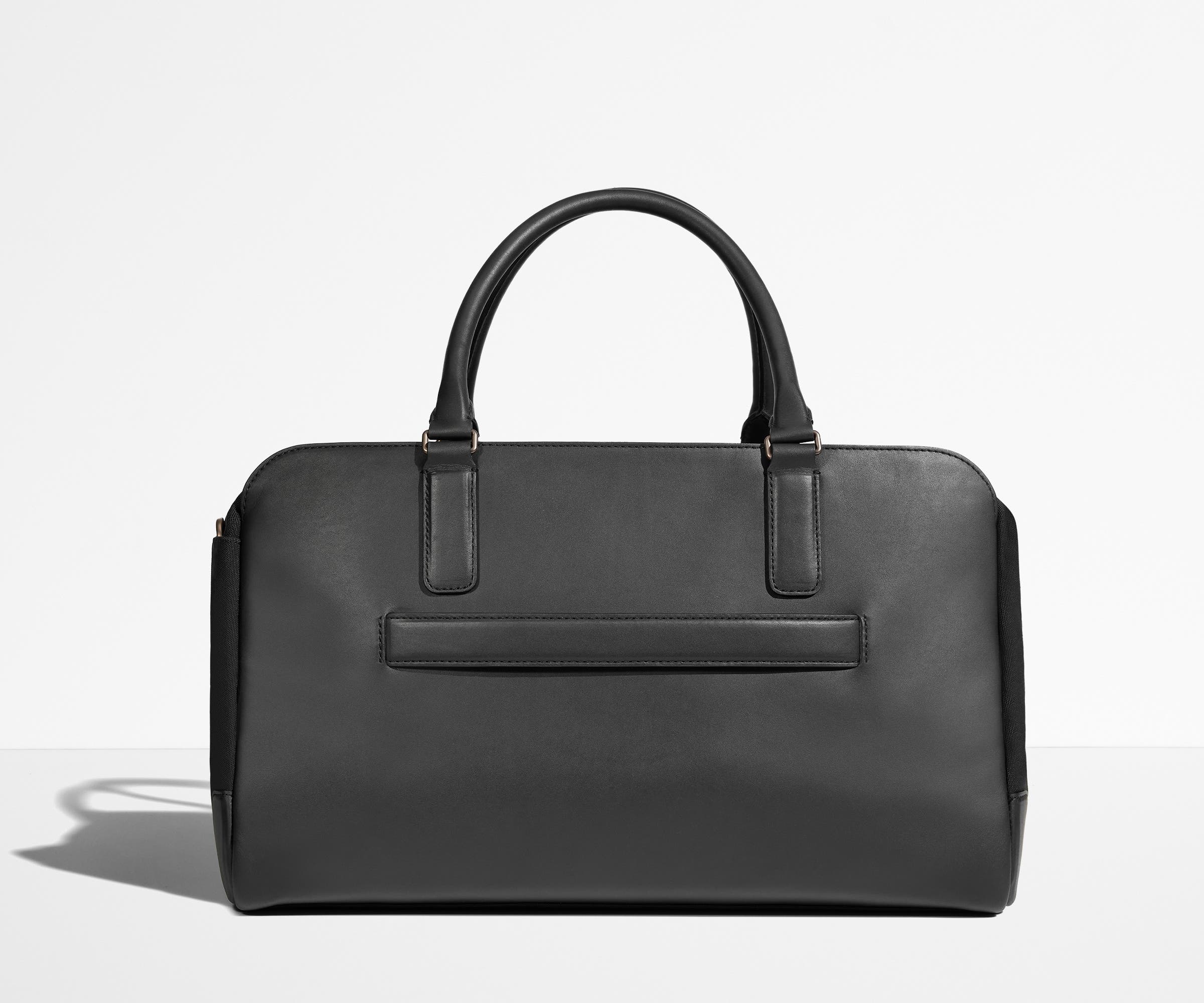 Leather trolley sleeve on the back of the Transit Leather Duffle