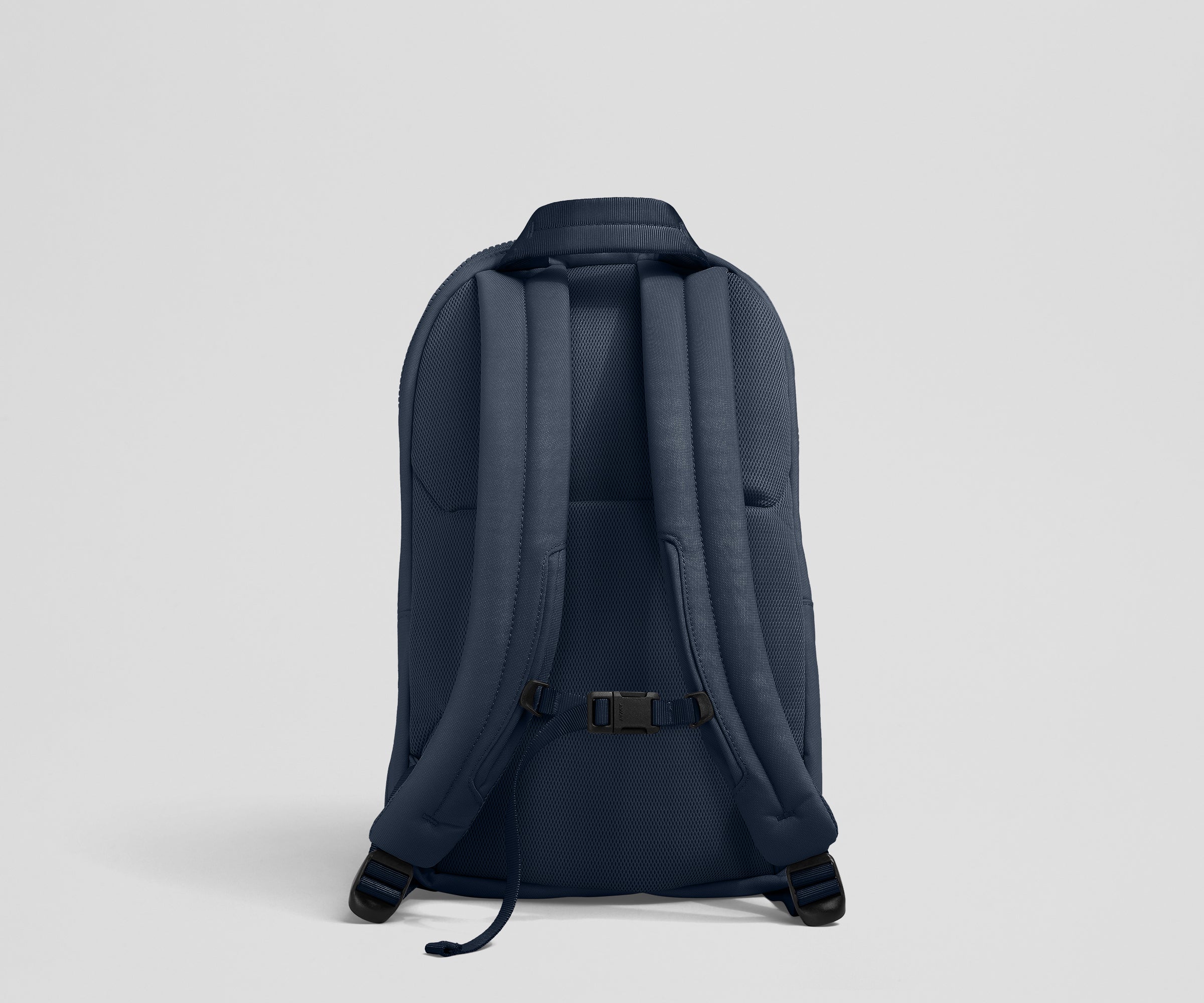 Back view showing the trolley sleeve, padded shoulder straps, and removable chest strap