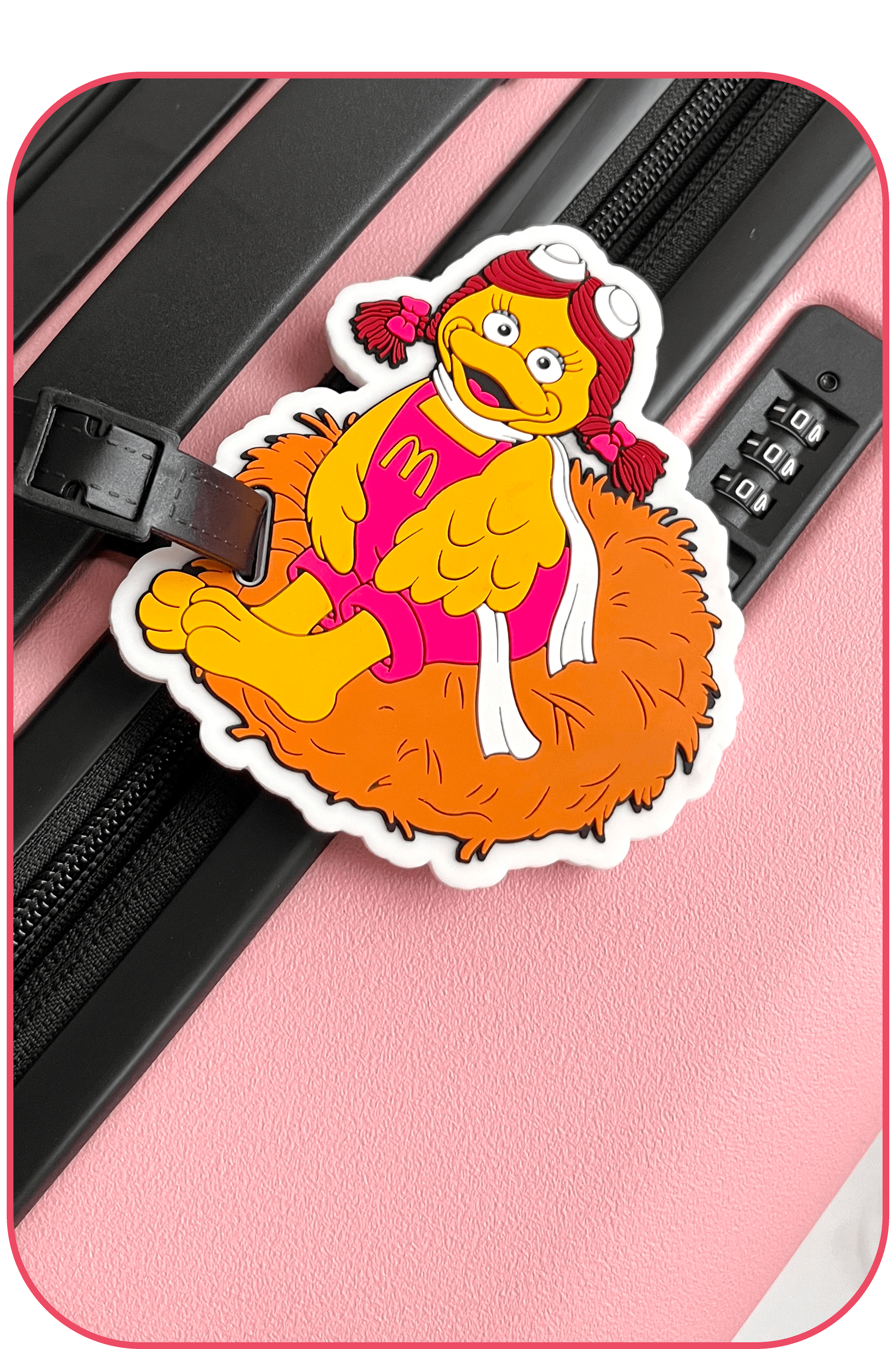 A Birdie luggage charm: Arrived four hours early. For fun.
