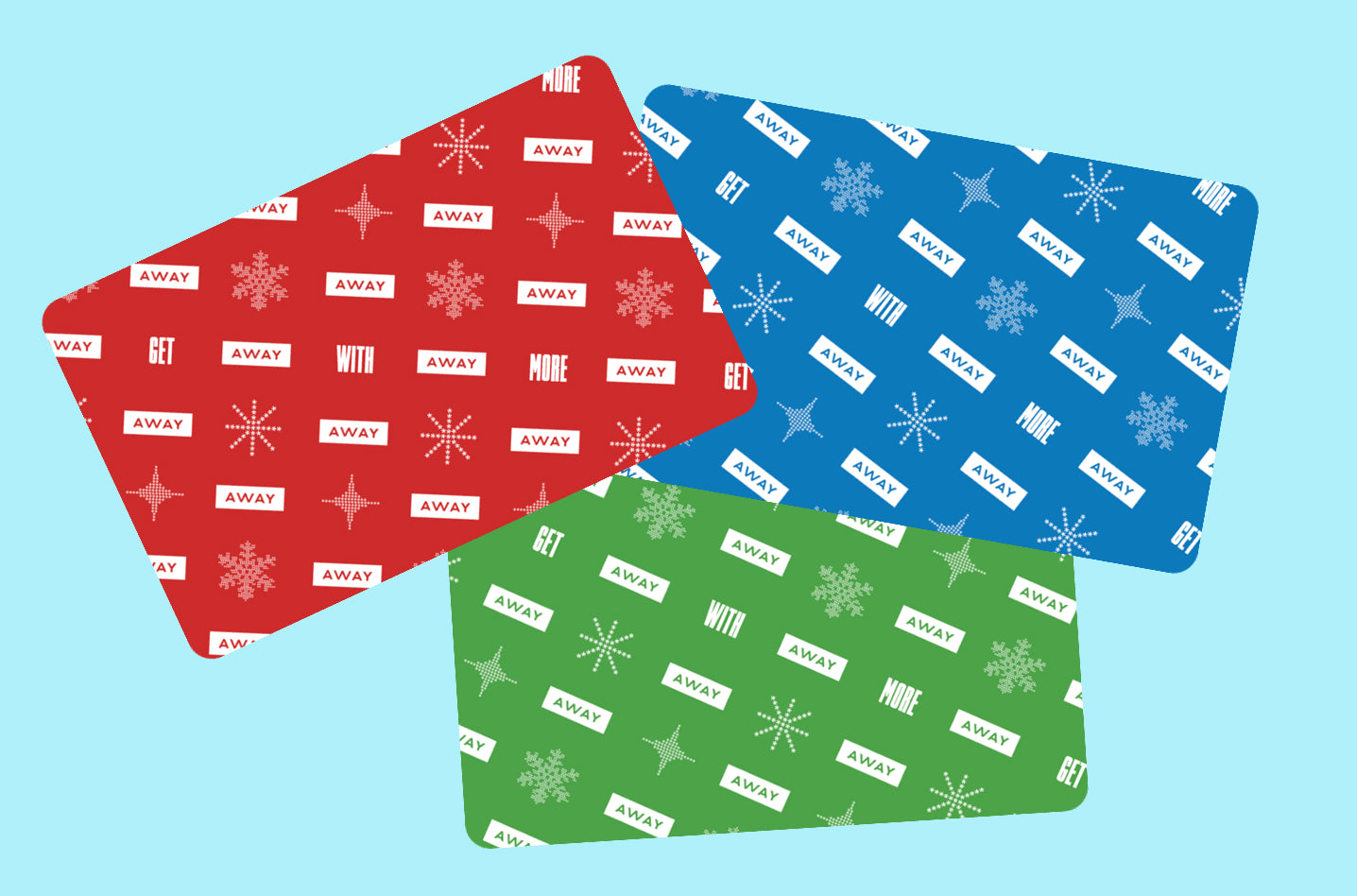 A collage of Away gift cards with various designs on the cards