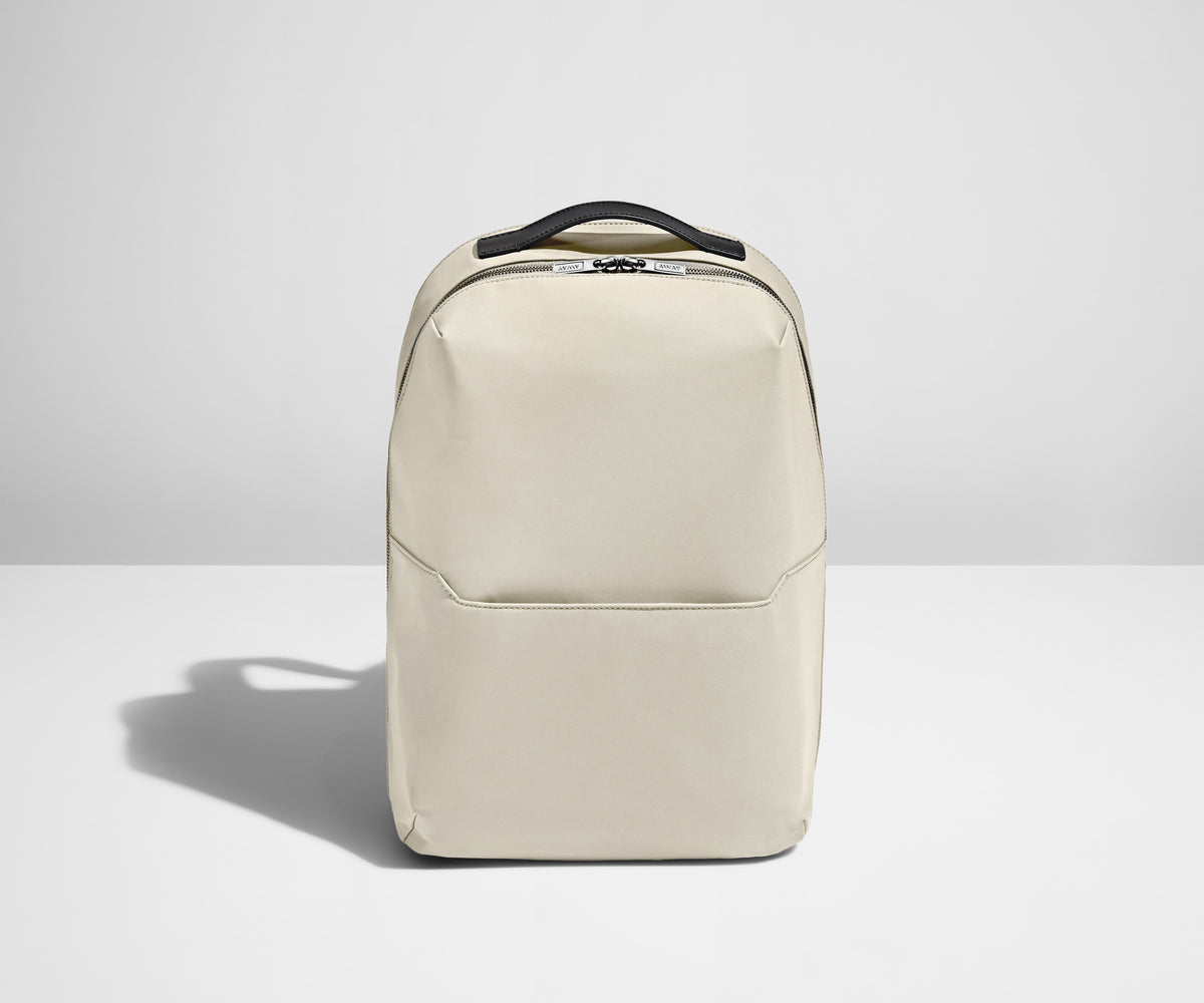 Front view of the Salt White Everywhere Zip Backpack