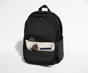 Phone, passport, and keys in their dedicated pockets in the front zip pocket