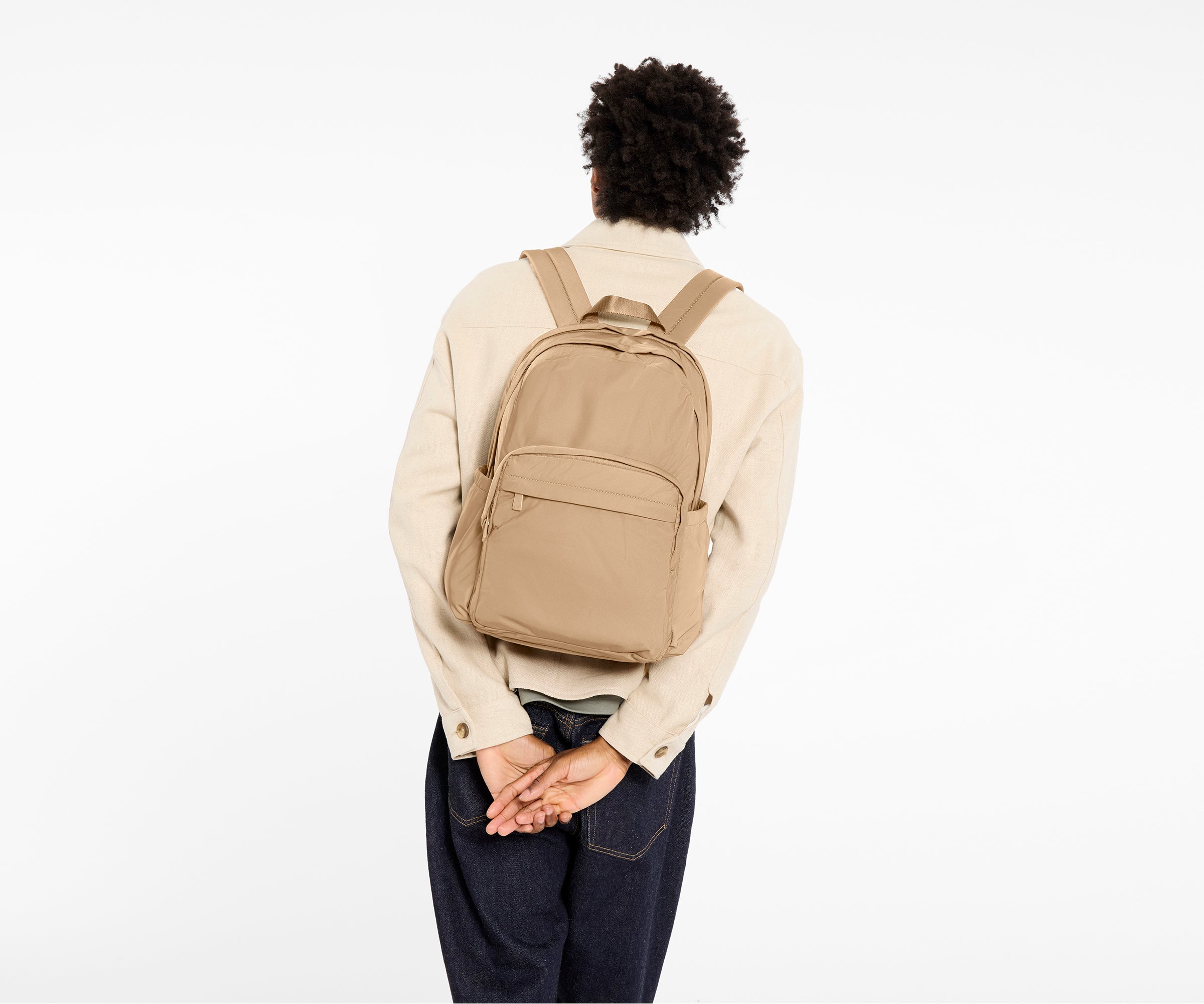 buy modern laptop backpack Away Large Featherlight Backpack in Camel Brown