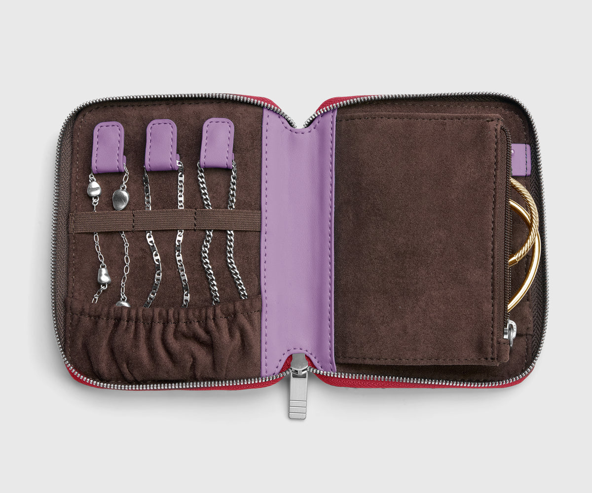 Slim Jewelry Organizer in Cherry Red/Electric Iris