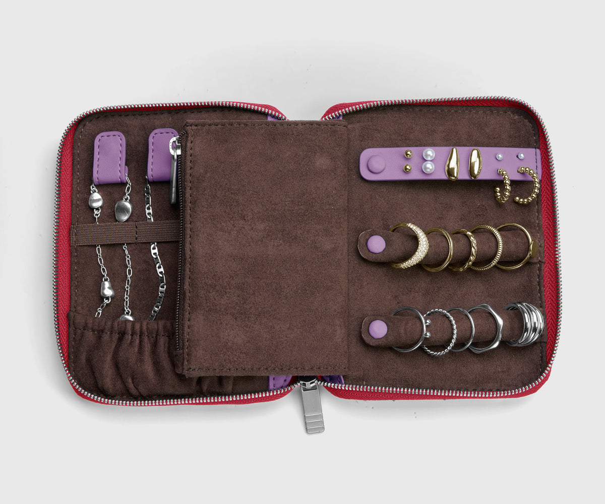 Slim Jewelry Organizer in Cherry Red/Electric Iris