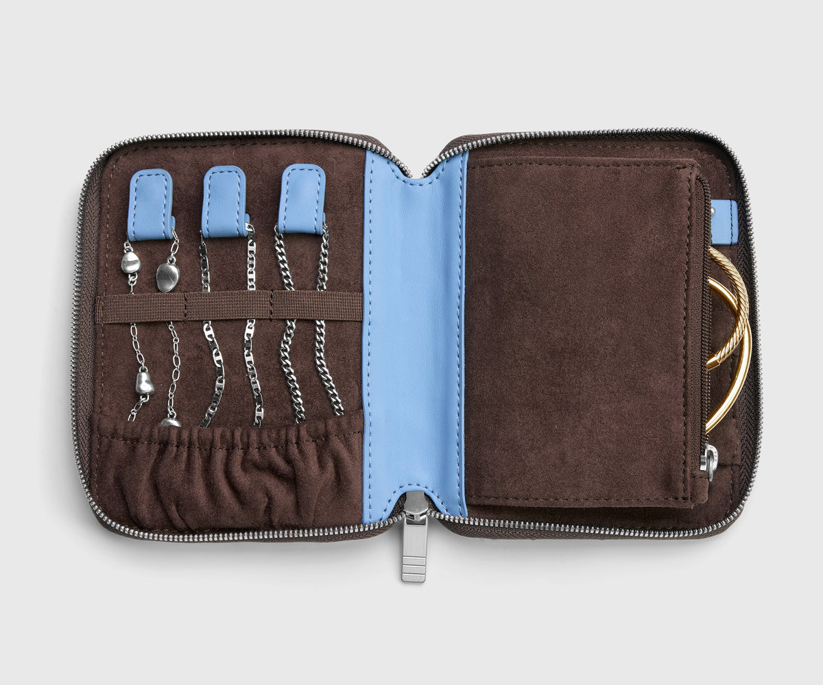 Slim Jewelry Organizer in Chocolate Brown/Powder Blue
