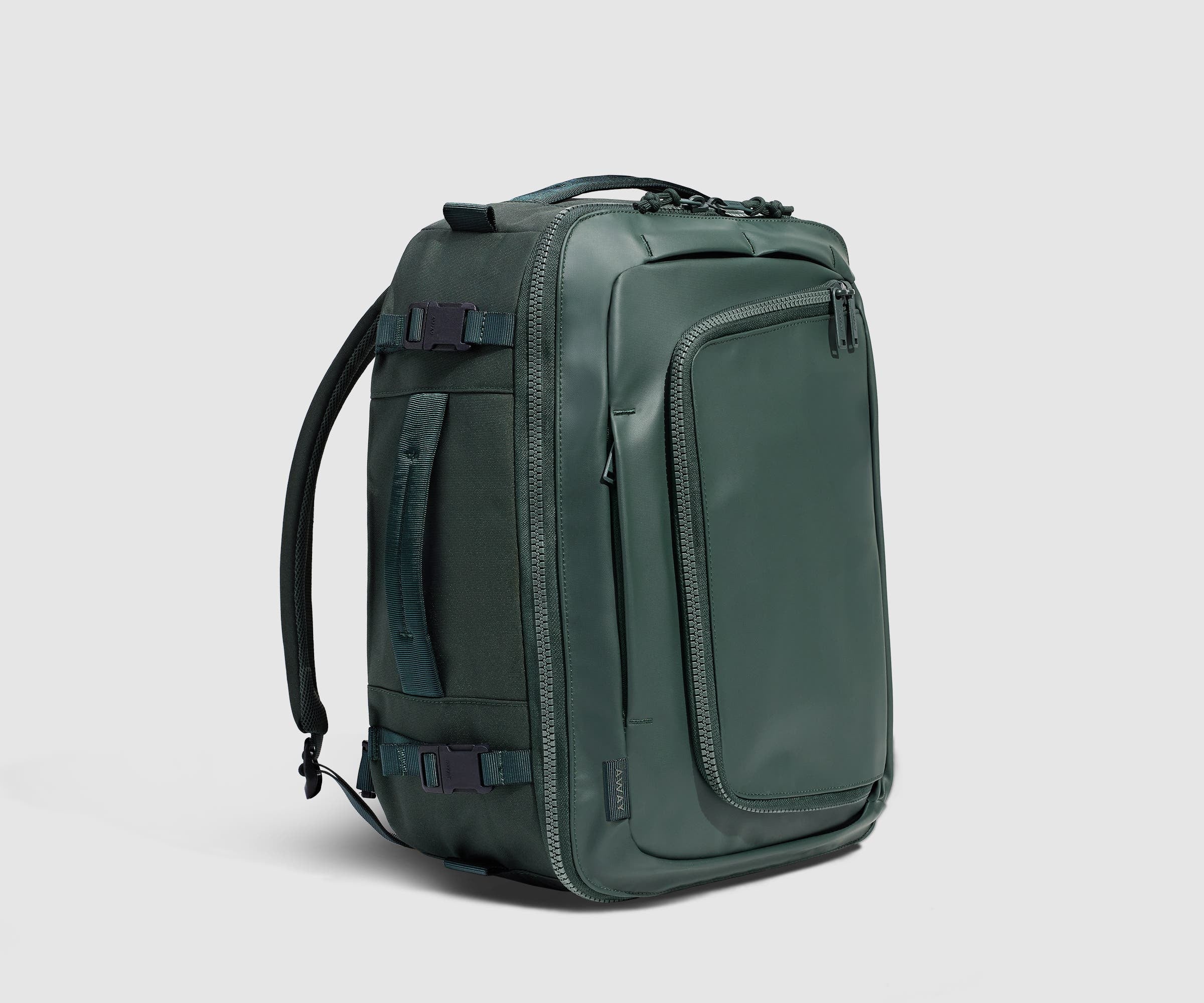 away travel far backpack Active Convertible 45L in Forest Green while zipper and webbing is made from 100% recycled material Active Convertible Backpack 45L in