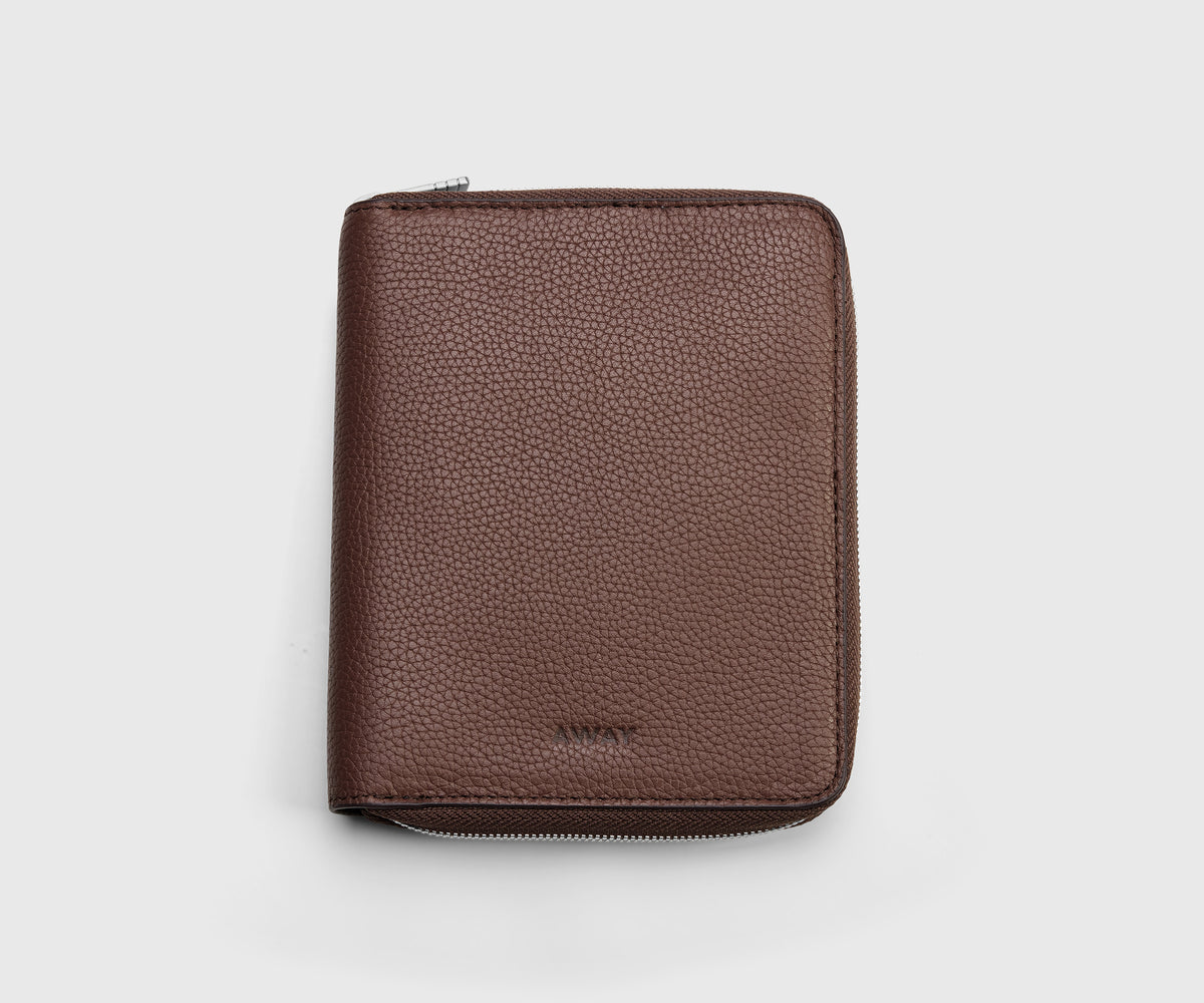 Travel Wallet in Chocolate Brown/Powder Blue