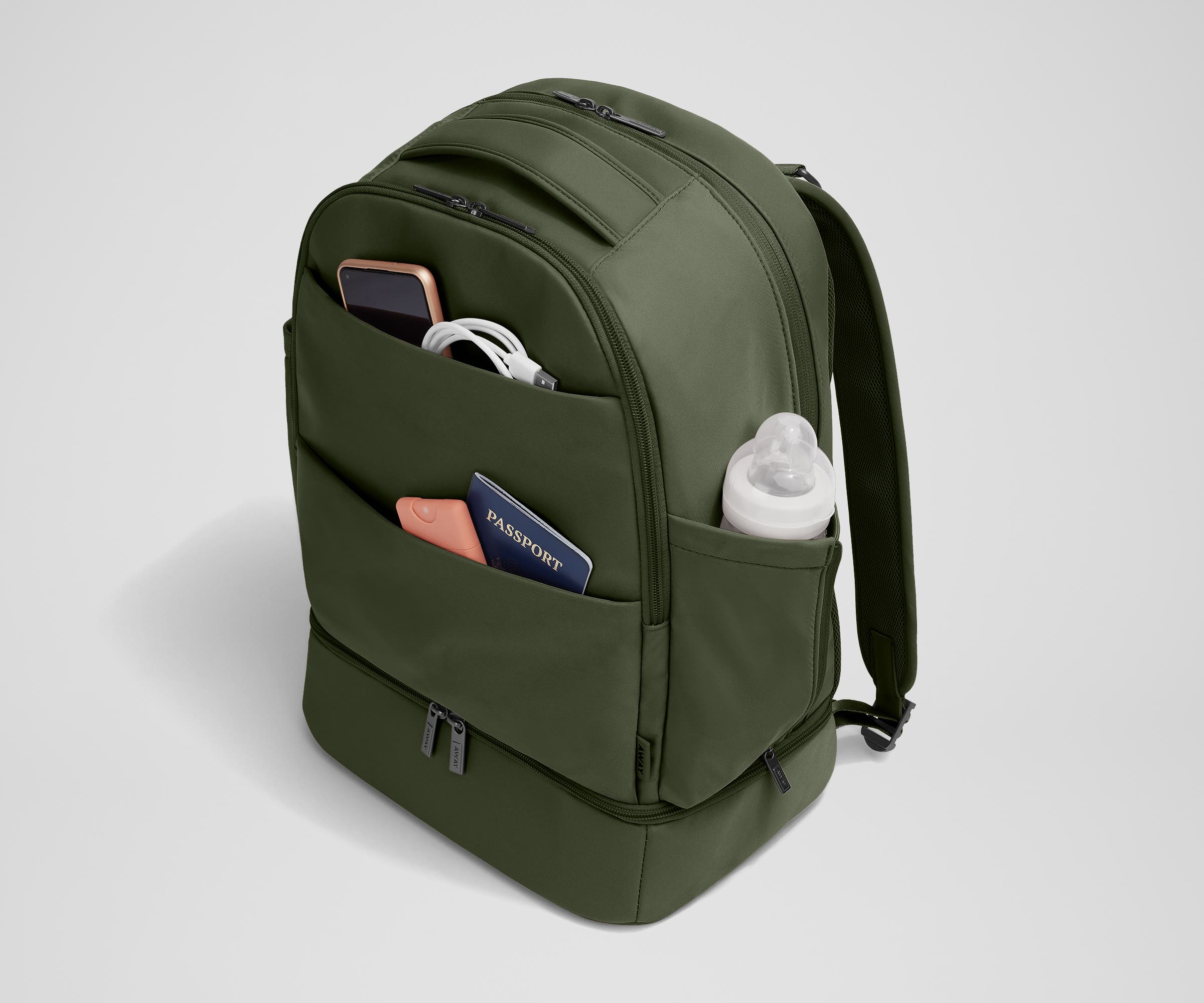 Away Double Diaper Backpack In Olive Green