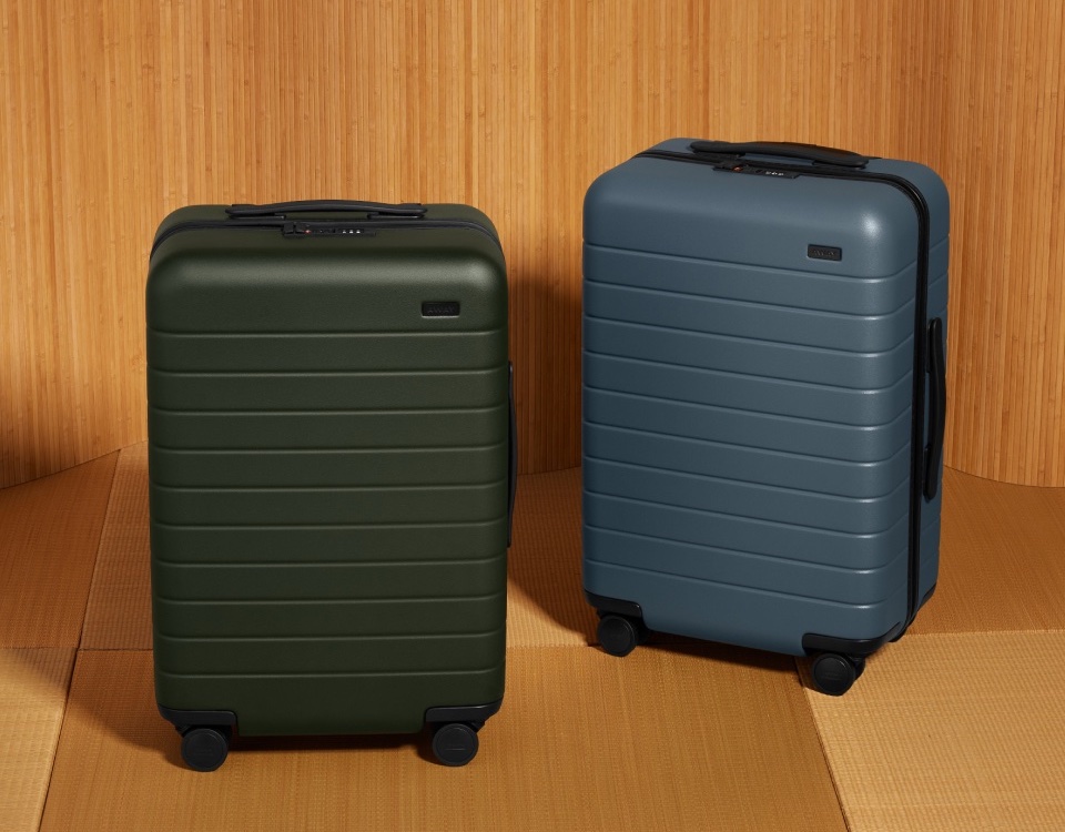 The Away Carry-On in green and navy
